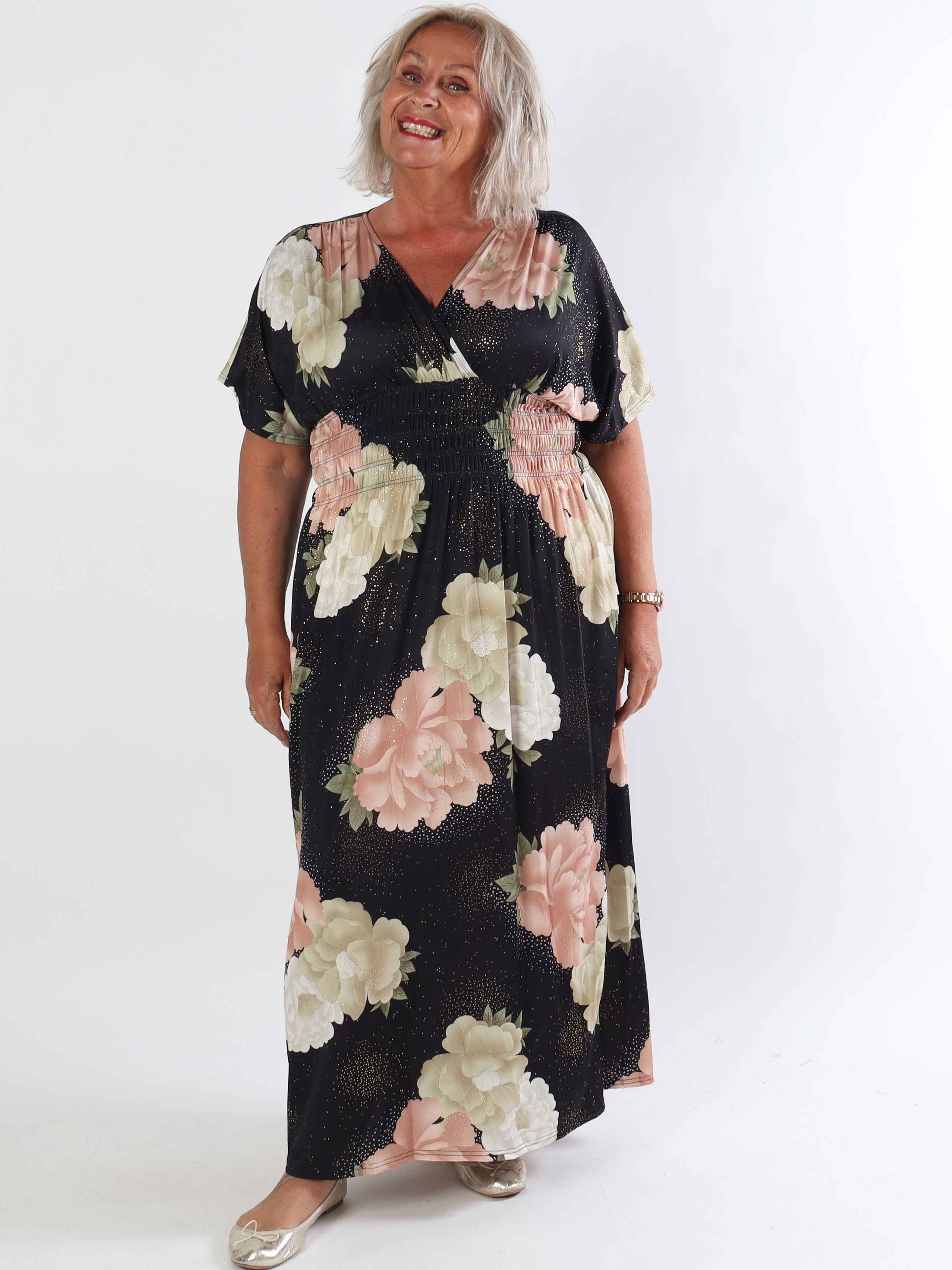 Pams Big Flower - Plus size elastisk kjole med blomster motiver